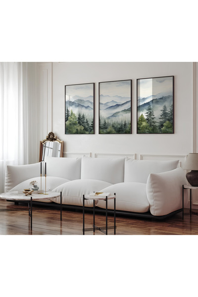 ARTCASTLE Set de 3 tablouri cu ramă din lemn Mountain