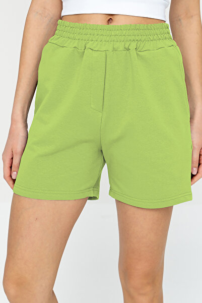 bilcee Pantaloni scurți sport pentru femei QuickTime Cactus, din bumbac, cu talie înaltă, cu buzunare, cu talie elastică 7006