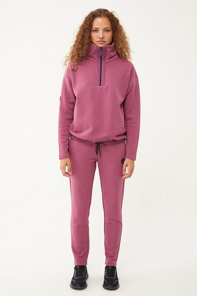 bilcee Women's Plum Straight Leg, Stand Collar Half Zipper Sweatshirt Set 1632