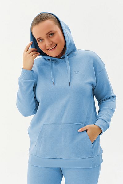 bilcee Hanorac sport pentru femei din bumbac cu glugă albastru închis - Buzunar cangur 8785