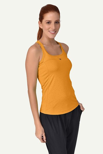 bilcee Yellow Wide Collar Running Vest - Breathable Sleeveless Athlete T-Shirt 8604