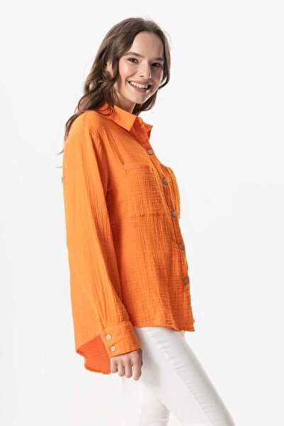 Eliş Şile Bezi Long Arm Orange Trnc, Detayı Revealed Pocket Muslim and Summer Shirt