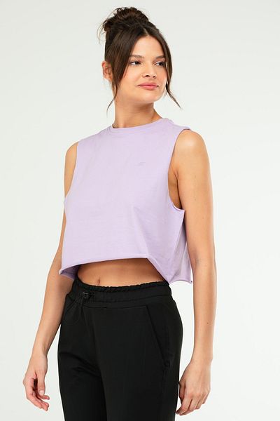 speedlife Tricou crop fără mâneci cu gât crew liliac pentru femei - 100% bumbac SF0749