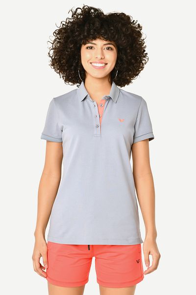 bilcee Tricou din bumbac cu mânecă scurtă, cu guler polo, gri, cu nasturi 8719