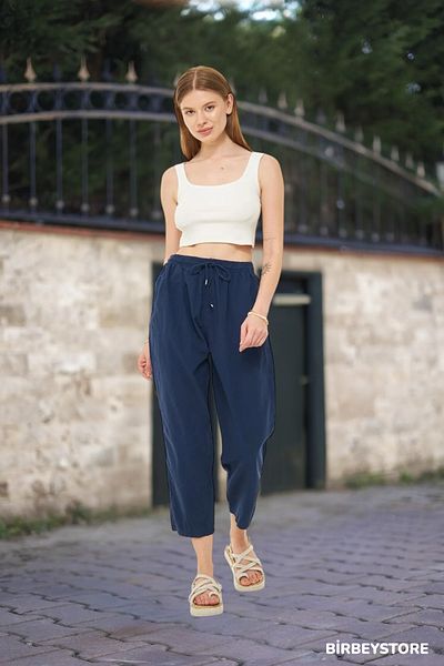 BİRBEYSTORE Unisex Plus Size Ακατέργαστο ύφασμα - Capri Unikal Style 100% Cotton Relaxed