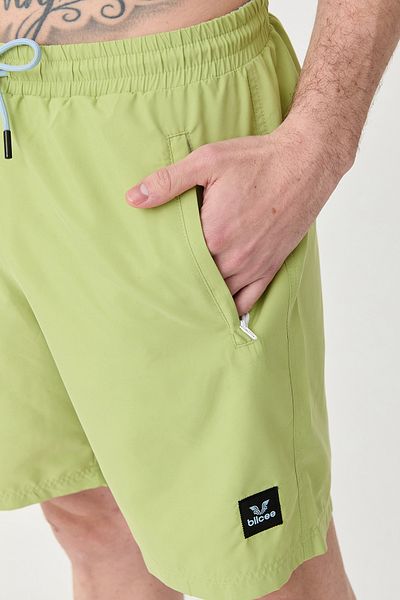 bilcee Lime Green Men's Shorts - Elastic Waist, Pockets and Mesh, for Training and Beach/Pool/Sea 9764