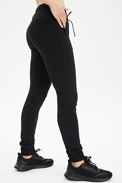 bilcee Kadın Siyah Ribana Paçalı Pamuklu Spor Eşofman Altı 0807