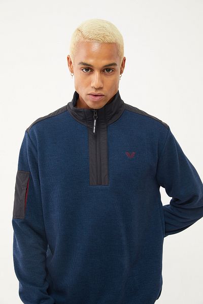 bilcee Men's Petrol Half Zipper Soft Textured Sweatshirt 1550