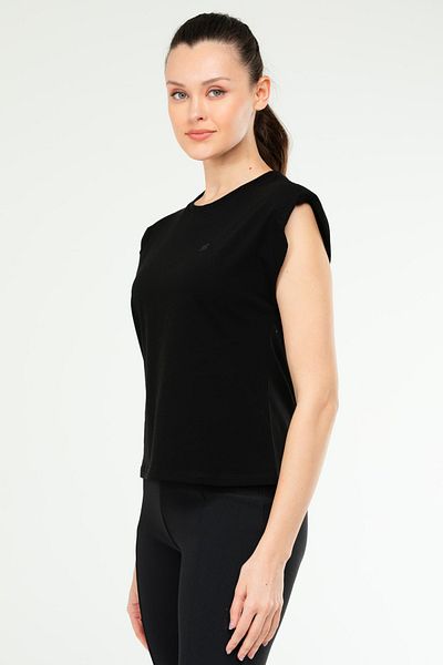 speedlife Tricou negru supradimensionat de bază, 100% bumbac, cu decolteu triplu, fără mâneci, căptușit, pentru femei SF0758