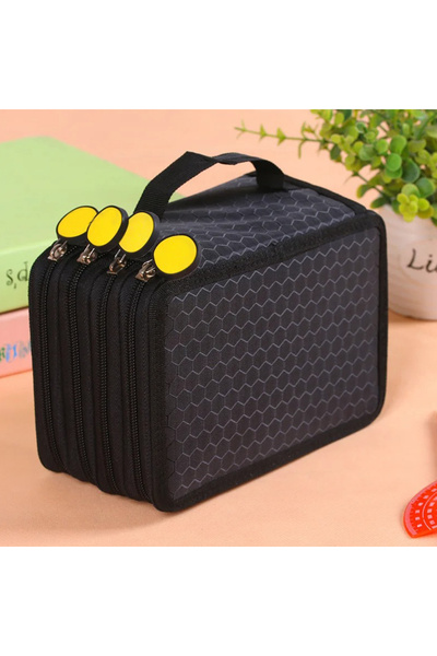 Choice حقيبة أقلام رصاص سوداء مبتسمة - 72 فتحة - 72 فتحة - أربع طبقات - سعة ك...