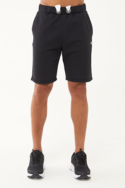 bilcee Erkek Siyah Kalın İpli Beli Lastikli Organik-Bermuda Spor Şort 0803