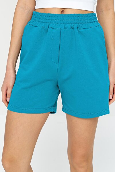 bilcee Quicktime Women's Hawaii High Waist Cotton Pocketed Elastic Waistband Sports Shorts 7006