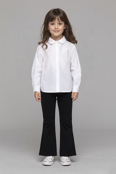 minojoy Girl's Poplin Long Sleeve White Shirt
