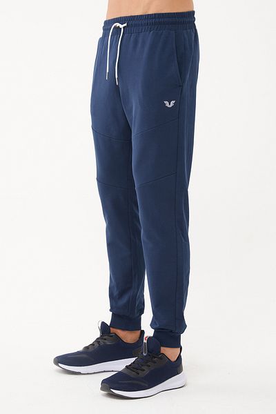 bilcee Pantaloni de sport pentru bărbați, albastru bleumarin, din bumbac organic, cu picior elastic, 0808