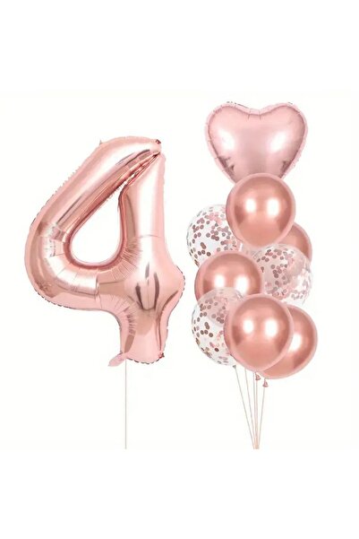 parti sürprizi 4 Year Old Foil Balloon Set with Rose Gold Heart