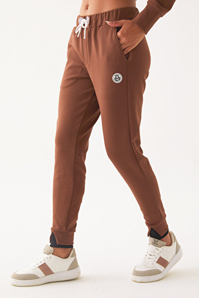 bilcee Kadın Kahverengi Yumuşak Dokulu Likralı Fashion Eşofman Altı 1589