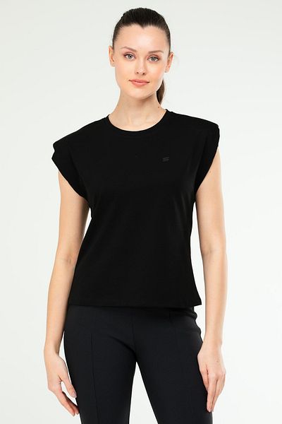 speedlife Tricou negru supradimensionat de bază, 100% bumbac, cu decolteu triplu, fără mâneci, căptușit, pentru femei SF0758