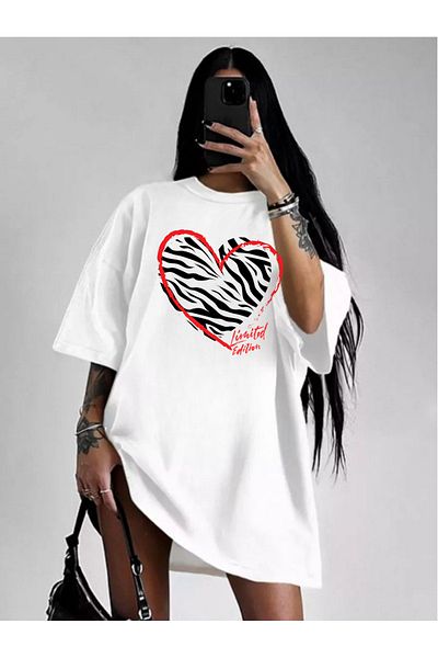 MODASHOT Women's Crew Neck Cotton T-Shirt - Unisex Tshirt -Zebra Print - Relaxed Fit
