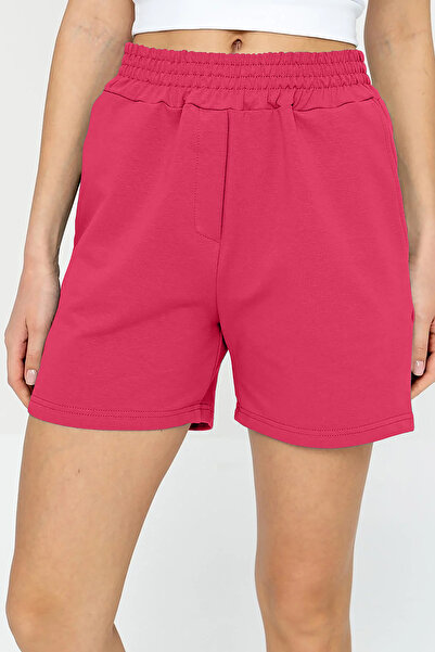 bilcee Quicktime Women's Rosebud High Waist Cotton Pocketed Elastic Waistband Sports Shorts 7006