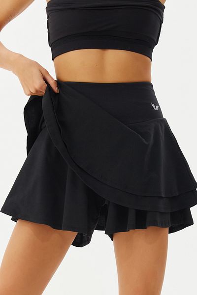 bilcee Fusta de tenis neagră, dreaptă, pentru sport și uz zilnic, cu pantaloni scurți din bumbac 0110