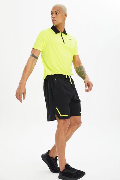 bilcee Men's Black Phosphor Slit Leg Zipper Pocket Thin Woven Fabric Training Shorts 0699