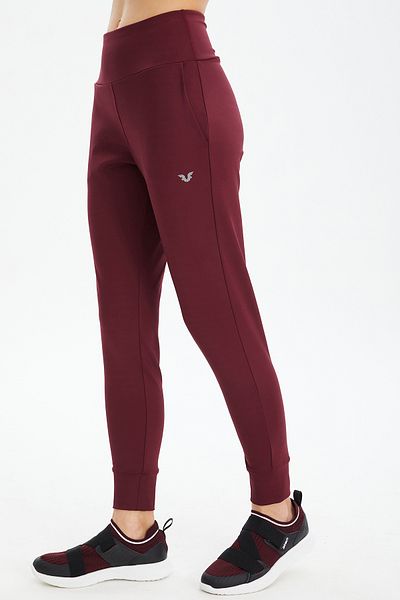bilcee Pantaloni de jogging pentru femei în formă de burgundă cu elastic și Lycra - talie înaltă, buzunare, jambiere sport casual 0676