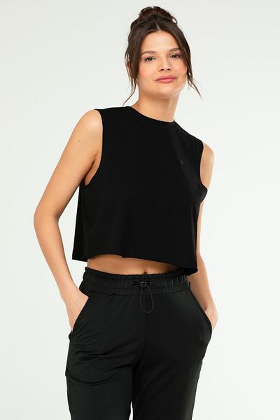 speedlife Black Regular Basic 100% Cotton Crew Neck Sleeveless Crop Women Singlet Sf0749