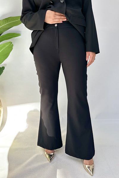 GÖKSEL Flared Leg Large Size Trousers - Black