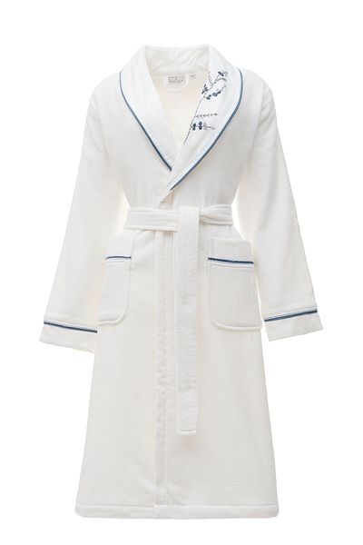 Ecocotton Βαθύ γυναικείο μπουρνούζι 100% οργανικό βαμβάκι κεντημένη κρέμα στο χέρι