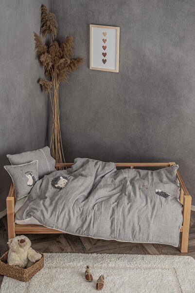 Ecocotton Migala Baby Bedding Set 100% Organic Cotton Muslin Embroidered Gray 100x150 Cm