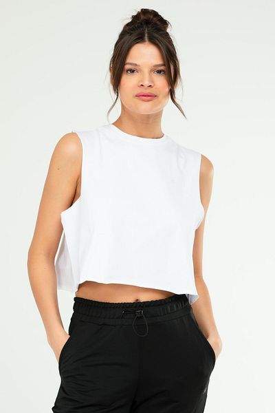speedlife White Regular Basic 100% Cotton Crew Neck Sleeveless Crop Women Singlet Sf0749