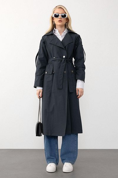 Olcay Leichter Trenchcoat in Übergröße – Epaulette-Detail, ANTHRAZIT 6710