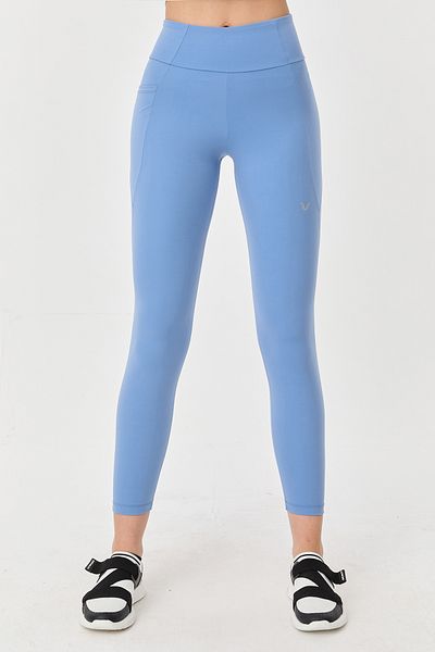 bilcee Leggings de sport pentru femei Azur cu talie înaltă și buzunare din Lycra 9726