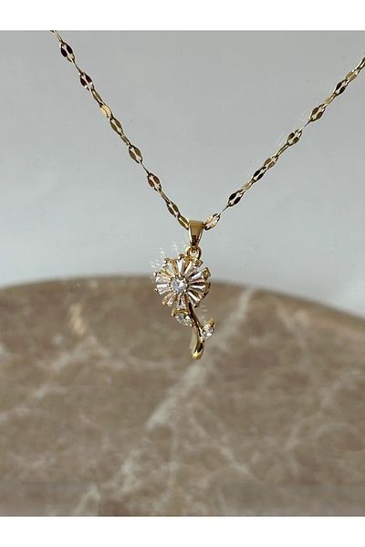 Reorah Collection Daisy Fidget Steel Necklace-Rotating Daisy Steel Necklace