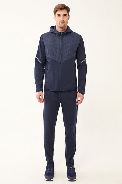 bilcee Men's Navy Blue Woven Detailed Straight Leg Hooded Winter Suit 1616