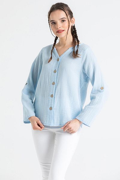 Eliş Şile Bezi Cămașă cu mânecă lungă de muselină Pearl Summer Ice Blue Bmv