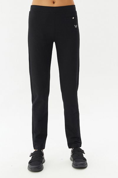 bilcee Pantaloni de sport negri tricotați cu picioare drepte pentru femei 2747
