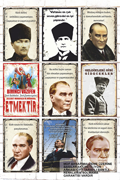 Hayat Poster Ataturk kaže: Set od 9 komada mešovitih drvenih slika, plakati s...