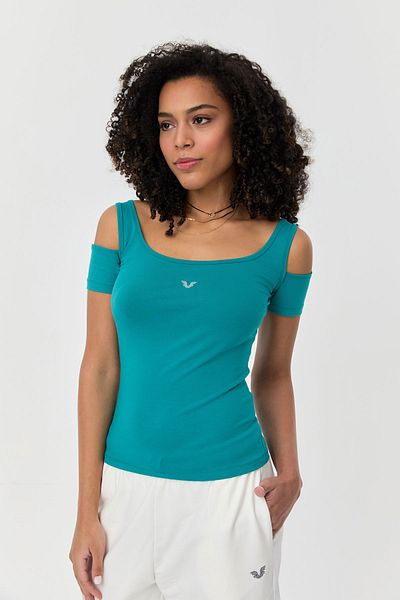bilcee Tricou pentru femei Atlantis din bumbac Lycra cu detaliu pe umeri 9735