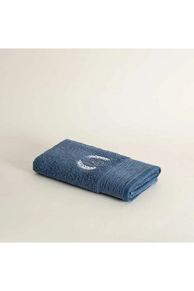 Ecocotton Πετσέτα προσώπου βαθιάς χεριών 100% οργανικό βαμβάκι κεντημένο σκούρο μπλε 50x90 εκ.