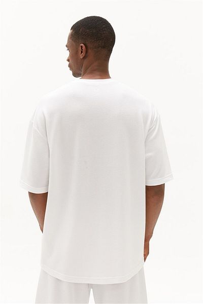 bilcee Ανδρικό λευκό μαλακό ανάγλυφο Owersize Crew Neck Sports T-Shirt Σορτς 0690