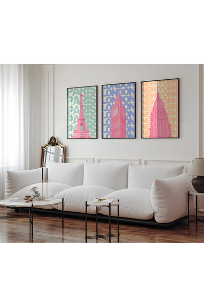 ARTCASTLE Σετ 3 Ξύλινων Πίνακων με Ξύλινο Πλαίσιο City