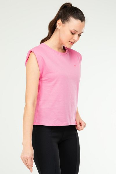 speedlife Tricou roz supradimensionat, fără mâneci, cu decolteu rotund, pentru femei - 100% bumbac SF0758