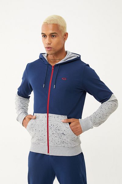 bilcee Men's Gray Melange Hooded Tracksuit Set - Quicktime 7007