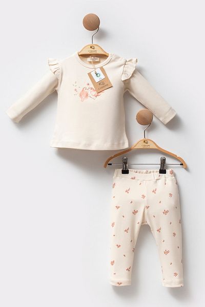 Cassiope Organic Cotton Frilly Patterned Long Sleeve Soft Touch Baby Girl Set