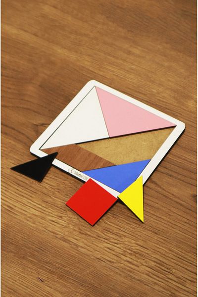 kutuTR Educational Colorful Wooden Medium Size Tangram Mind Intelligence Logic and Strategy Game