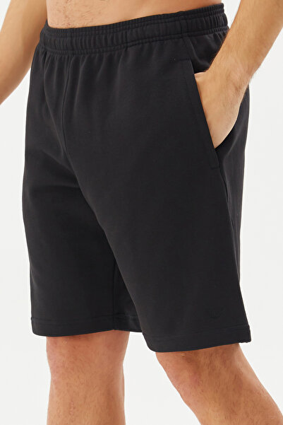 bilcee Men's Bermuda Black Cotton Elastic Waist Solid Color Short Sports and Casual Basic Shorts 0256