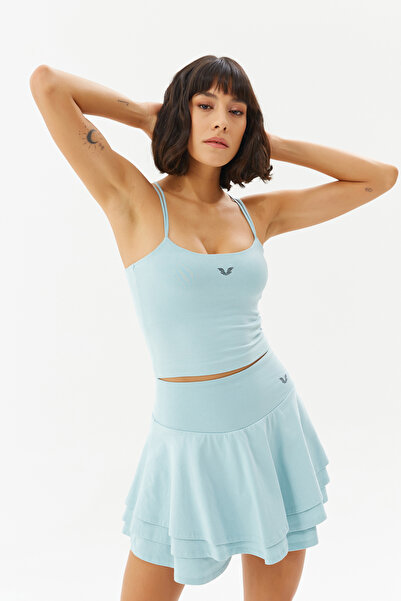 bilcee Women's Light Blue Padded String Strap No-Show Crop Tank Top 0111