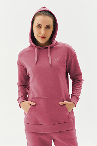 bilcee Women's Dark Pink Hooded Kangaroo Pocket Cotton Sports Plain Sweatshirt 8785