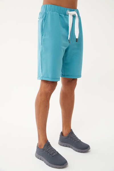 bilcee Men's Dark Green Thick Drawstring Elastic Waist Organic-Bermuda Sports Shorts 0803